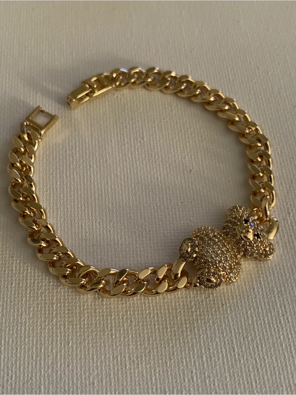 Gold Teddy Charm Curb Chain Bracelet